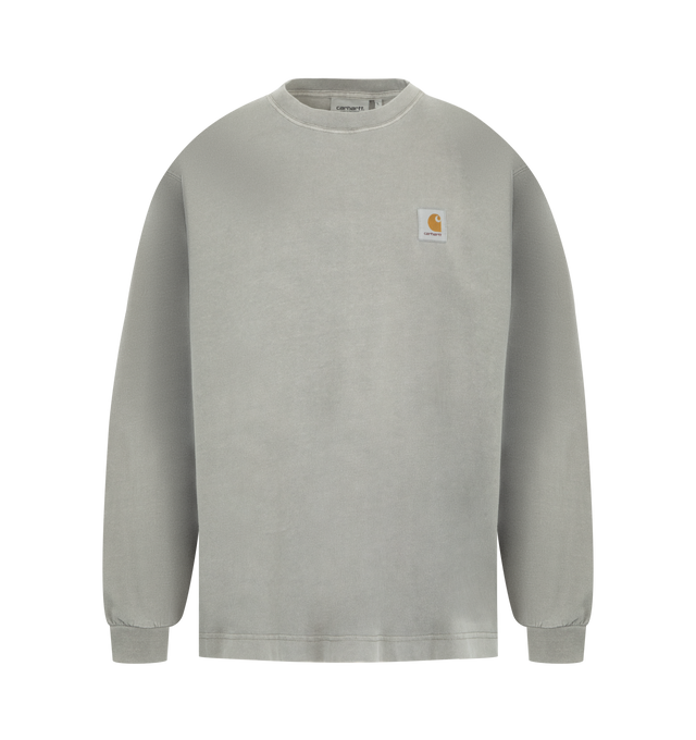 Image 1 of 2 - GREY - CARHARTT WIP Nelson Long Sleeve T-Shirt featuring cotton jersey, pigment dyed for a more saturated color, classic woven Carhartt WIP label on the left chest, dropped shoulders for a laid-back silhouette, long sleeves with elastic ribbed cuffs, straight hem and loose fit. 100% cotton.