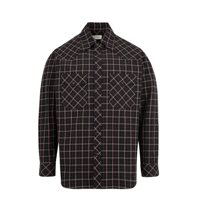 Image 1 of 2 - BLACK - LEMAIRE Western Check Shirt featuring textured cotton, western-inspired shirt, two flap pockets at the front and an all-over checked pattern. 100% cotton.
