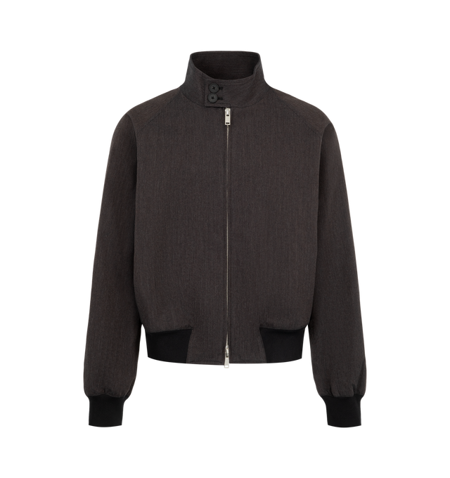 Image 1 of 3 - BROWN - Studio Nicholson Over Jacket is crafted from a durable wool-cotton twill with a water-repellent finish and features a modern interpretation of the classic Harrington jacket. Designed with a two-button stand collar, two-way zip closure, elasticated hem, raglan sleeves, seam pockets, and buttoned cuffs, it balances structure, softness, and effortless drape. Main Material: 53% Cotton, 47% Virgin Wool. Lining: 51% Viscose, 49% Cotton. Made in Portugal.