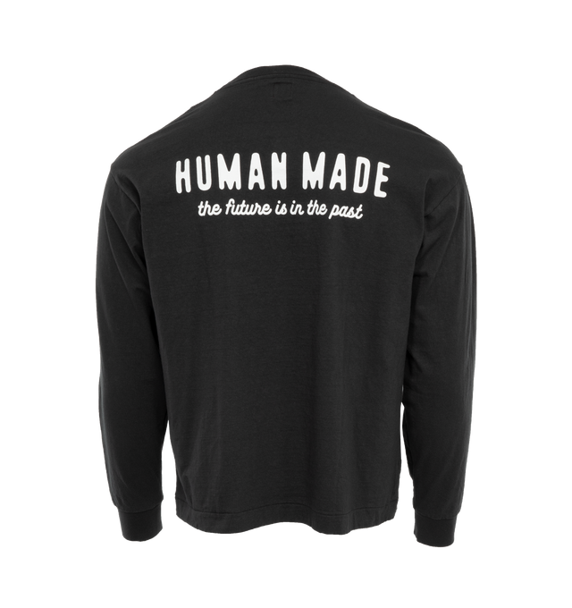 Image 2 of 4 - BLACK - HUMAN MADE Graphic T-Shirt featuring logo at chest, screen printed design at back, long sleeves, crew neck and ribbed cuffs and hem. 100% cotton. Made in Japan. 