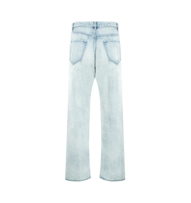 Image 2 of 3 - BLUE - AURALEE Faded Selvage Denim Pant featuring a soft, vintage-like texture, belt loops at waist, wide fit and tapered leg. 100% cotton.