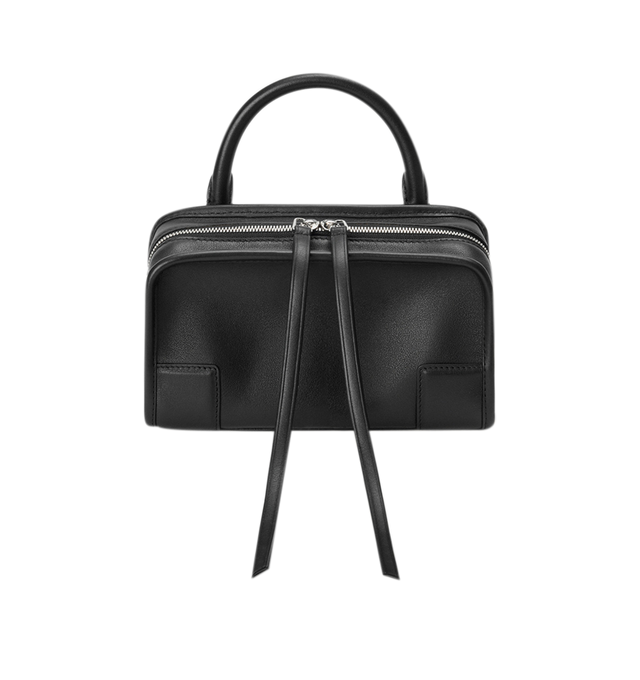 Image 2 of 11 - BLACK - Loewe Mini Amazona 180 Bag in leather features a relaxed silhouette anchored by a single toron top handle, designed to be carried open, while a concealed closure secures the main compartment, removable shoulder and crossbody straps, two carry options: short handle, removable and adjustable crossbody strap, zip closure with two leather zip pullers, two compartments, main compartment closed with magnetic closure, left side d-ring for customization, suede and nappa lambskin lining, and