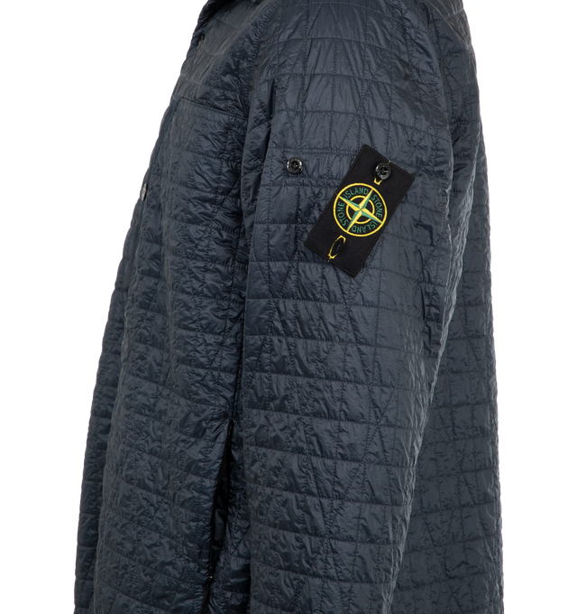 Image 3 of 3 - BLUE - STONE ISLAND Jacket featuring snap button closure, collar, ribbed cuffs, side pockets and patch logo on sleeve.