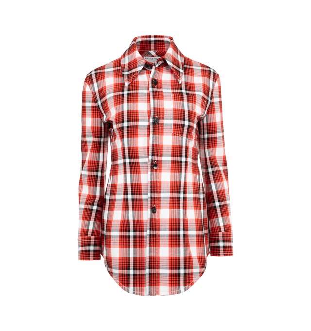 Image 1 of 4 - RED - BOTTEGA VENETA Structured Cotton Check Jacket featuring lightweight structured cotton with check pattern, button closure, half-lined and sculptural fit. 47% viscose, 47% cotton, 6% polyamide. Made in Italy.