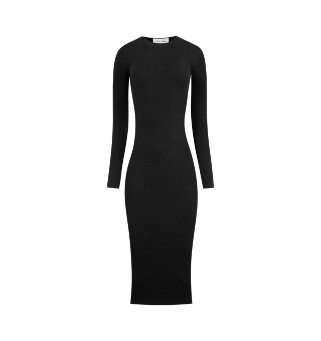 Image 1 of 2 - BLACK - FEAR OF GOD ESSENTIALS Rib Long Sleeve Dress featuring a poly-nylon rib knit, ankle-length, fitted silhouette, rib-knit neckline, long sleeves and a Fear of God Essentials label positioned at the back. 88% polyester, 12% nylon rib knit.