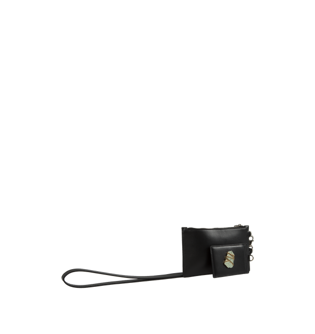 Image 2 of 3 - BLACK - LANVIN LAB X FUTURE Leather Double Clutch With Pins featuring small pouch hanging on a card holder, fabric lining, strap handle, zipped closure and golden metal finishes. 18 x 11.5 cm. Leather. 