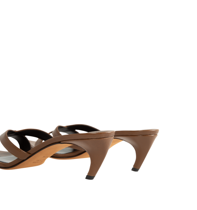 Image 3 of 4 - BROWN - Khaite Women's Sophie Kitten Heel Sandal is crafted from supple goatskin leather and features a minimalist silhouette with crossed straps, a sharply pointed toe, and a sculptural kitten heel. Designed for both elegance and ease, this refined sandal offers exceptional comfort while maintaining its shape through premium kid leather construction. Main Material: Capra Leather (Upper: 100% Kid Leather). Sole: 100% Calfskin Leather. Toe: Pointed. Heel Height: 2.2 in / 5.5 cm. Made in Italy.