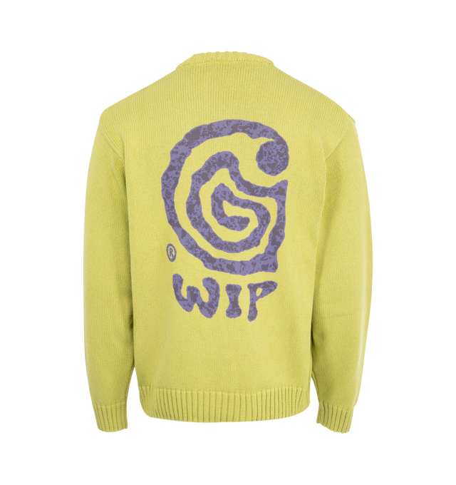 Image 2 of 2 - GREEN - CARHARTT WIP Helix Sweater featuring a midweight style knit from recycled cotton yarn and polyester, a rib-knit collar and cuffs and graphic prints appear on the front and back. 53% recycled cotton, 47% polyester.