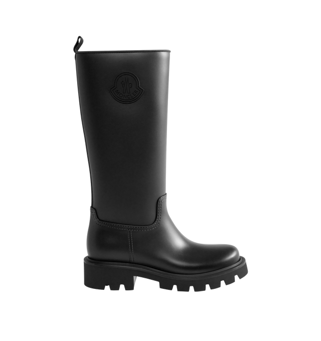 Image 1 of 4 - BLACK - Moncler Women's Kickstream High Rain Boots are crafted from waterproof PVC and nylon and feature a minimalist knee-high silhouette designed to protect against wet weather. Finished with a drawstring fastening, fabric insole, TPU welt, and lightweight EVA tread, these designer rain boots combine practical weather protection with Moncler's refined sporty aesthetic. Upper: 100% Polyvinyl Chloride. Lining: 80% Polyamide/Nylon, 20% Elastane/Spandex. Sole: 100% Polyvinyl Chloride. Calf Heig
