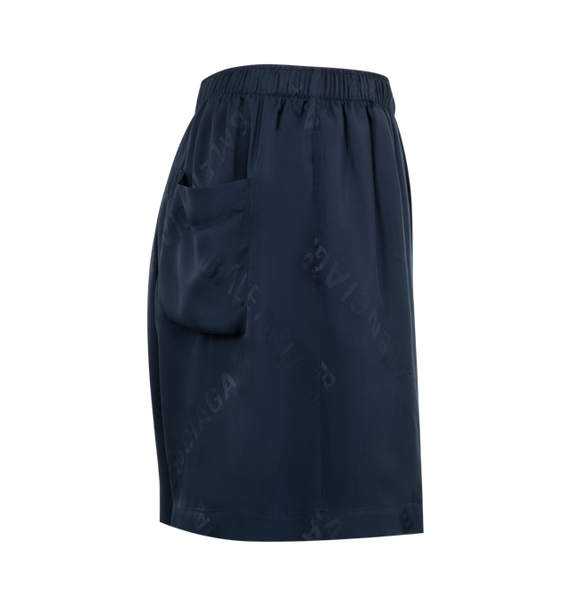 Image 3 of 3 - NAVY - BALENCIAGA Pyjama Shorts featuring elastic waist, back patch pocket and logo throughout. 100% viscose.