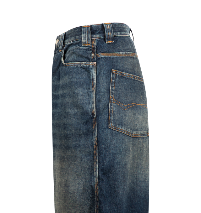 Image 3 of 4 - BLUE - BALENCIAGA Denim Shorts featuring cotton denim, mid-waist, button zip fly, belt loops, 5 pockets and Balenciaga Jeans jacron at back. 100% cotton. Made in Italy.