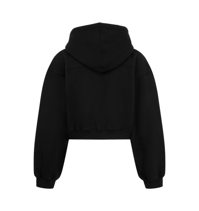 Image 2 of 2 - BLACK - Radh Women's The Augustine Hoodie is crafted from washed organic cotton and features a softly rounded, cropped silhouette inspired by the brand's signature Scott Hoodie. Designed with sculptural detailing, this designer hoodie is finished with a two-way zip closure, a drawcord hood for an adjustable fit, and Radh emblem embroidery at the sleeve edge. Main Material: Organic Cotton.