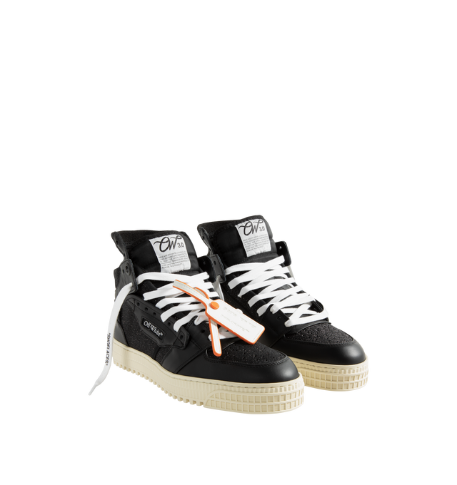 Image 2 of 5 - BLACK - OFF-WHITE 3.0 Off Court Glitter Sneaker featuring calf leather, panelled design, logo patch to the front, signature Arrows motif, perforated detailing, logo print to the side, signature Zip Tie tag, round toe, front lace-up fastening, branded insole and ridged rubber sole.