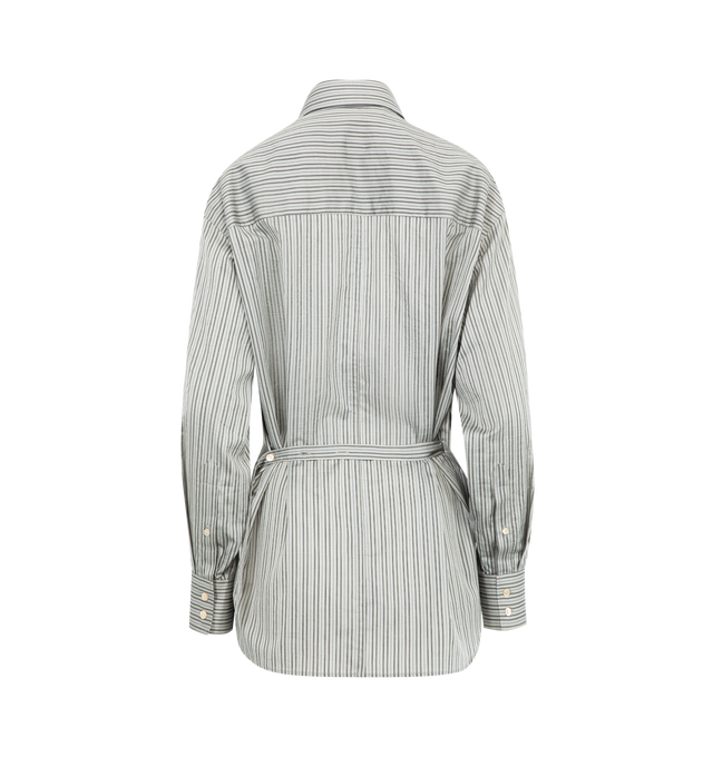 Image 2 of 2 - GREY - ISABEL MARANT Aurora Shirt featuring striped cotton poplin and silk shirt, shirt collar with tab and ring, long sleeves with straight buttoned cuffs, buttoned front, inverted rear pleat with adjustable string, rounded hem and oversized fit. 81% cotton, 19% silk.