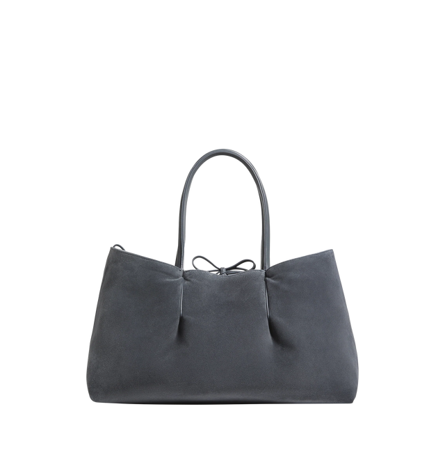 Image 2 of 4 - BLUE - BOTTEGA VENETA Pinacoteca Reversible Intrecciato Leather Tote featuring double top handles with 8" drop, open top with tie closure, removable zip pouch, reversible design, signature intrecciato woven leather detailing and suede lining. Leather. 17"W x 7"D x 9"H. Made in Italy