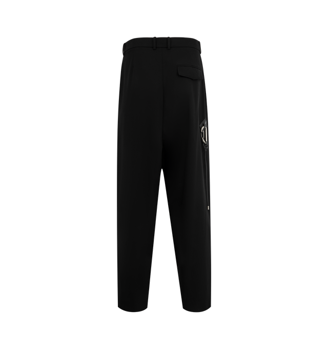 Image 2 of 3 - BLACK - LOEWE Low Crotch Trousers featuring lightweight compact cotton twill, a low crotch silhouette with a LOEWE engraved buckle, leather patch detail at the back, oversized fit, long length, mid waist, loose leg, pleated front, concealed zip fly, seam pockets and rear flap pocket. 100% cotton. Made in Italy.