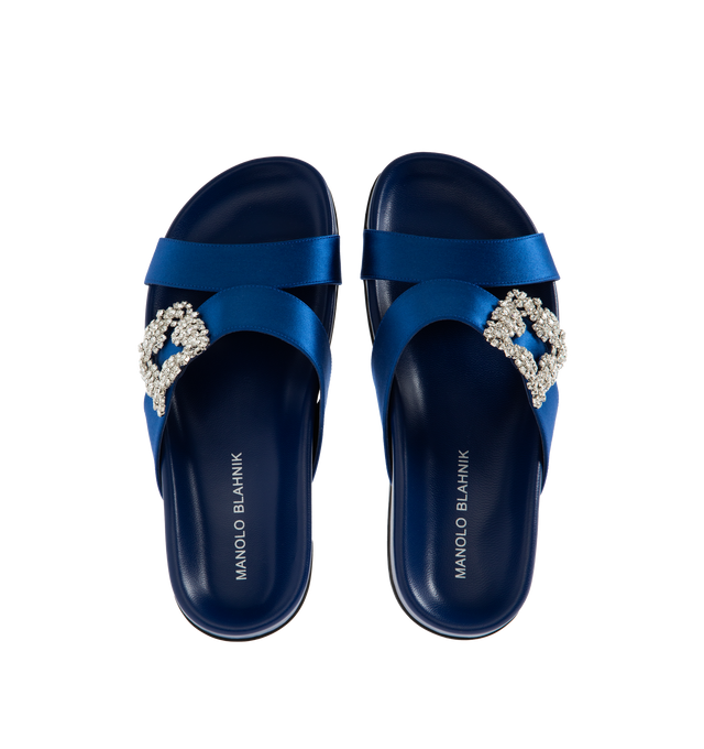 CHILANGHI SATIN JEWEL BUCKLE FLAT MULES