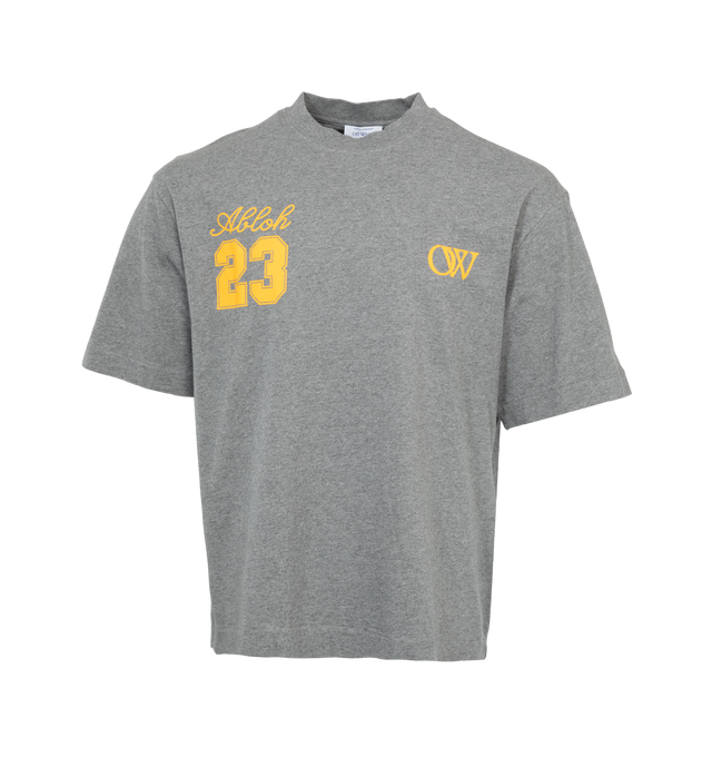 Image 1 of 2 - GREY - OFF-WHITE Ow 23 Skate Tee featuring skate fit, crew neck, short sleeves and logo on front. 100% cotton. 
