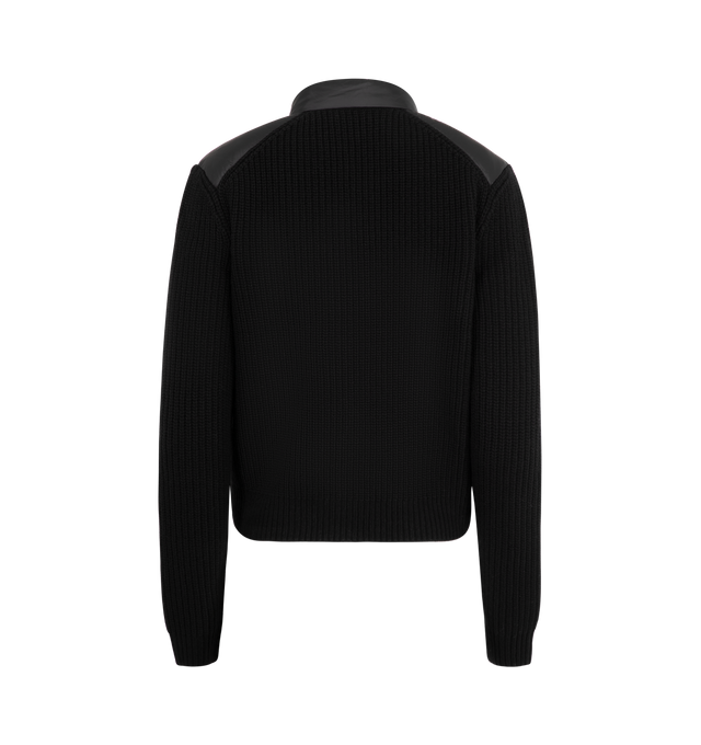 Image 2 of 3 - BLACK - MONCLER Padded Wool Zip-Up Cardigan featuring Merino wool, longue saison lining, down-filled longue saison front and collar, purl stitch and rib knit, gauge 5, zipper and snap button closure, zipped pockets, chest pocket with snap button closure and hem with drawstring fastening. 100% polyamide/nylon. 90% virgin wool, 10% cashmere. Padding: 90% down, 10% feather. Made in Turkey.