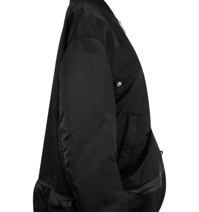 Image 3 of 3 - BLACK - SACAI Nylon Twill Blouson featuring stand collar, bomber jacket, ribbed trim, zipper front closure and front pockets. 100% nylon.
