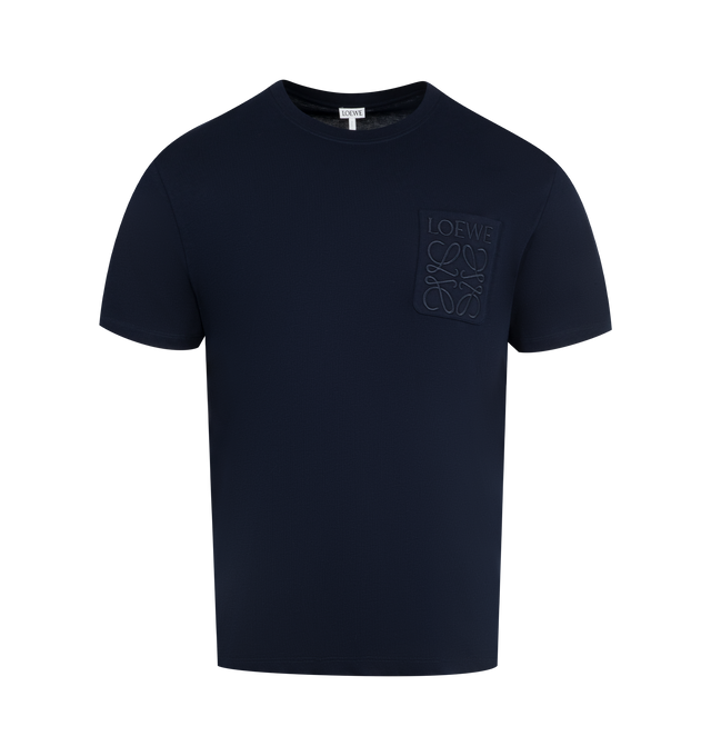Image 1 of 2 - NAVY - Loewe Men's Relaxed T-shirt in lightweight cotton in a relaxed fit, regular length with crew neck, ribbed collar and LOEWE Anagram embroidery pocket placed at the chest. Cotton. Made in Portugal.