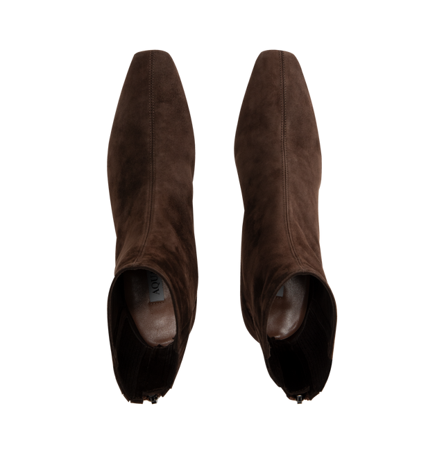 Image 4 of 4 - BROWN - AQUAZZURA Saint Honor Booties with 35mm heel featuring a square toe, back zipper and covered block heel. Suede.