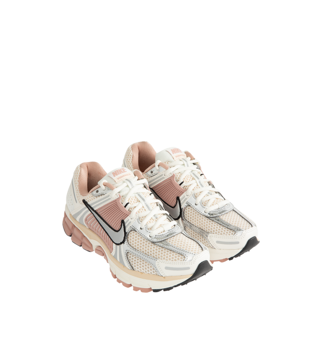 Image 2 of 5 - PINK - NIKE Zoom Vomero 5 SE Sneaker featuring upper that mixes synthetic leather for a layered look, ventilation ports on the heel, Zoom Air cushioning, plastic caging on the side, rubber outsole, metallic accents, foam midsole and rubber outsole.