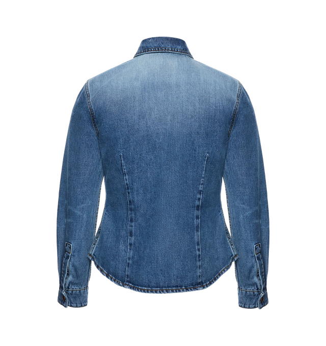 Image 2 of 2 - BLUE - MAGDA BUTRYM Fitted Denim Shirt featuring tailored denim shirt, a pointed collar, front flap chest pockets and snap-button closures. 100% cotton.