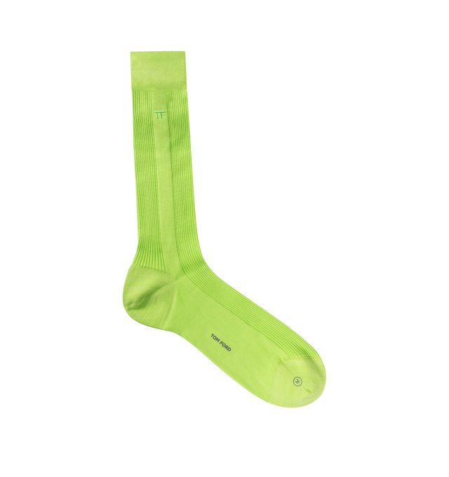 Image 1 of 2 - GREEN - TOM FORD Ribbed Cotton Crew Socks featuring ribbed knit, banded cuff to prevent slipping and logo. Cotton. Made in Italy.