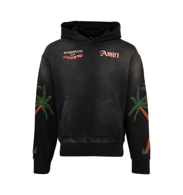 Image 1 of 2 - BLACK - AMIRI Sinners Hoodie featuring oversized fit, fixed hood, kangaroo pocket and logos and graphics throughout. 100% cotton.