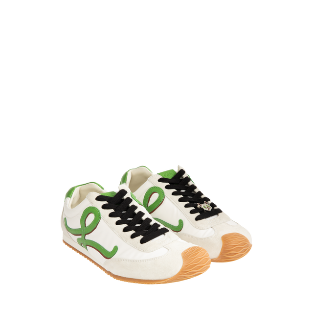 Image 2 of 5 - WHITE - LOEWE Ballet Runner 2.0 in nylon and calfskin featuring a hand-finished Louis Wain cat lace charm, asymmetrical toe shape, sock-like internal structure, a lightweight rubber outsole that extends to the toecap, shadow-effect L monogram at the side, embossed Anagram on the tongue and injected rubber LOEWE on the heel tab. Nylon/calf. Made in Italy.