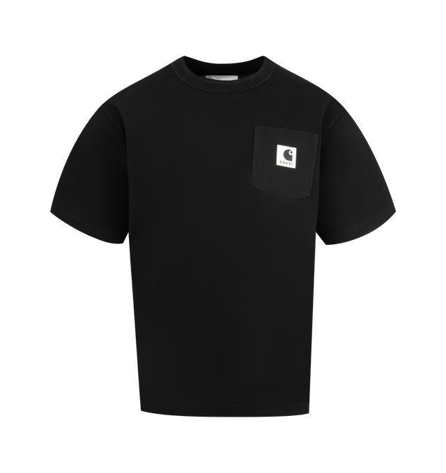 Image 1 of 3 - BLACK - SACAI X CARHARTT WIP Short-Sleeve Cotton-Jersey T-Shirt featuring relaxed fit, crew neck, ribbed trim at neck, short sleeves, patch pocket at chest and logo appliqu at chest pocket. 100% cotton.