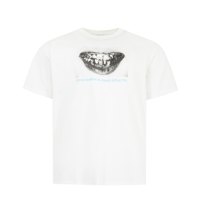Image 1 of 2 - WHITE - PLEASURES Decay Tee featuring relaxed fit, short sleeves, crew neckline and screen-printed graphics. 100% cotton.