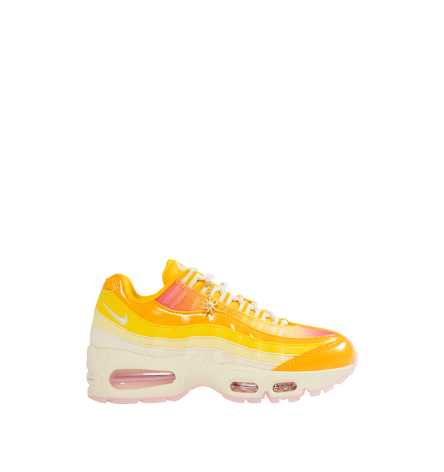 Image 1 of 5 - YELLOW - NIKE Air Max 95 Big Bubble Sneaker featuring distinctive wavy design, textile and synthetic leather, visible Max Air cushioning, flex grooves in the midsole and outsole, foam midsole and rubber outsole.
