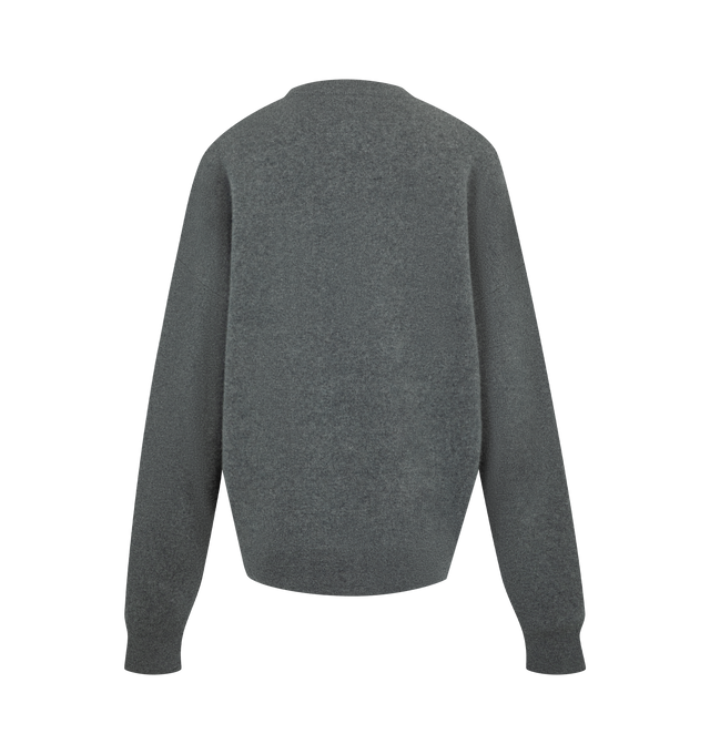 Image 2 of 2 - NEUTRAL - Extreme Cashmere Women's Trompe Sweater is crafted from cashmere jacquard knit and features a relaxed silhouette with dropped shoulders and a classic crew neckline. Defined by a trompe l'oeil motif of a second sweater with a curved neckline across the front, this warm knit is finished in a felt grey and hunter green color combination. Main Material: 100% Cashmere. *This garment is one size and suits s l best.