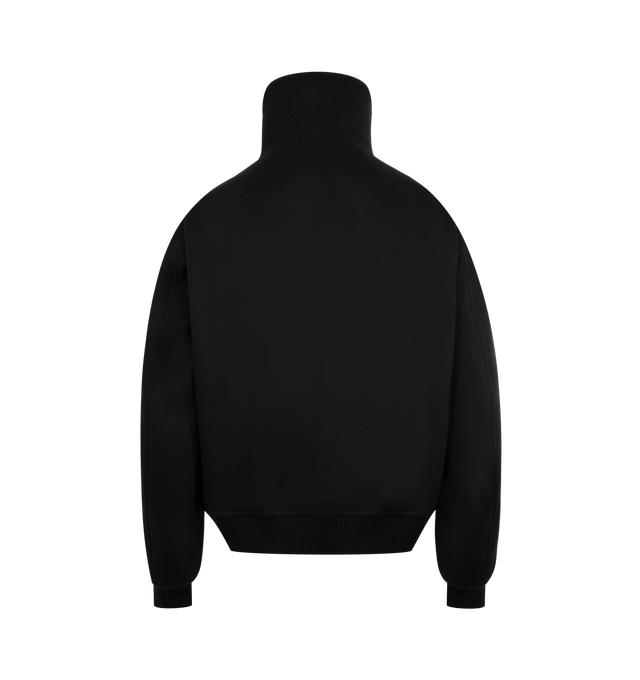 Image 2 of 4 - BLACK - RICK OWENS Blixa Dracucollar Bomber Jacket featuring center front zip fastening, exaggerated funnel neck to be work up or down, dropped shoulder, curved sleeves, rib knit trims, press stud wel pockets, lined and double internal pockets. 100% wool. Made in Italy.