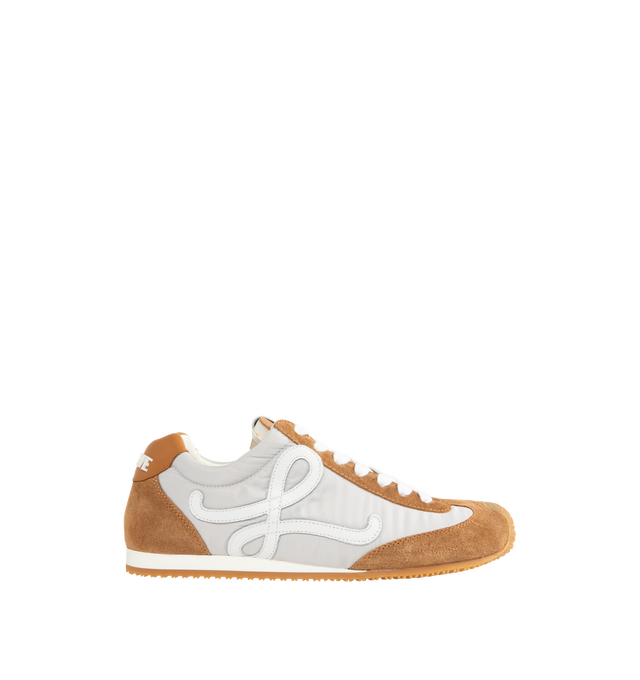 Image 1 of 5 - BROWN - LOEWE Ballet Runner 2.0 Sneaker in nylon and calfskin featuring an asymmetrical toe shape, a sock-like internal structure, a lightweight rubber outsole that extends to the toecap, 20mm heel, L monogram at the side, embossed Anagram on the tongue and injected rubber LOEWE on the heel tab. Nylon/calf. Made in Italy.