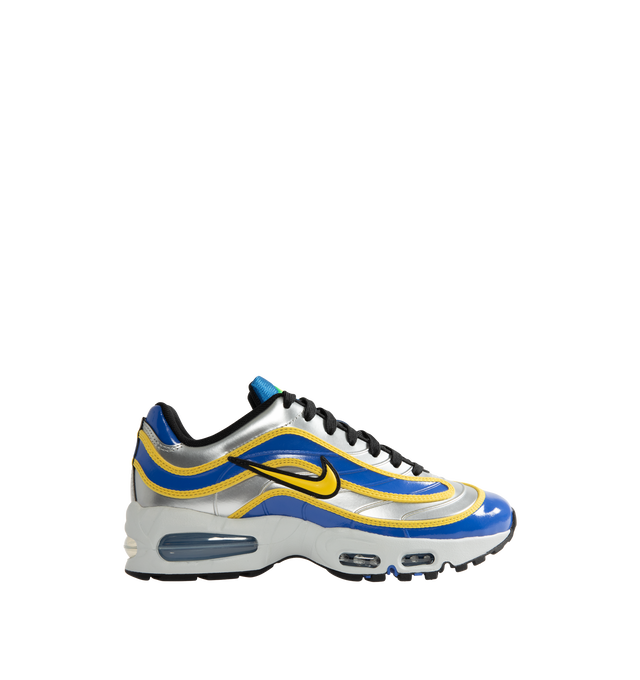 Image 1 of 5 - MULTI - Nike Air Max Joga Bonito R9 Sneakers feature a smooth synthetic leather upper inspired by Ronaldo Nazrio's iconic Mercurial R9 soccer boot and the original 2006 "Joga Bonito" collection. These lifestyle sneakers combine visible Max Air cushioning with a lightweight foam midsole and durable rubber outsole for all-day comfort, responsive support, and heritage-inspired style. Main Material: Synthetic Leather. Midsole: Foam with Visible Max Air Unit. Sole: Rubber.