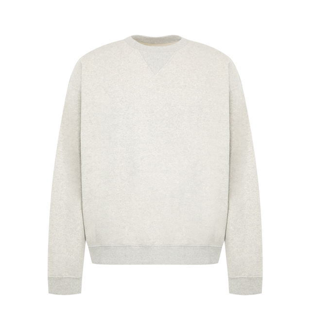 Image 1 of 2 - GREY - Maison Margiela Men's Double-Layer Cotton Sweatshirt is crafted from cotton in a double-layer construction and features a relaxed, slightly oversized silhouette, a classic crew neckline, long sleeves, ribbed cuffs, a raw hem, and the signature four white stitches at the back. This designer cotton sweatshirt combines minimalist craftsmanship with elevated layering for everyday wear. Main Material: 100% Cotton. Made in Italy.