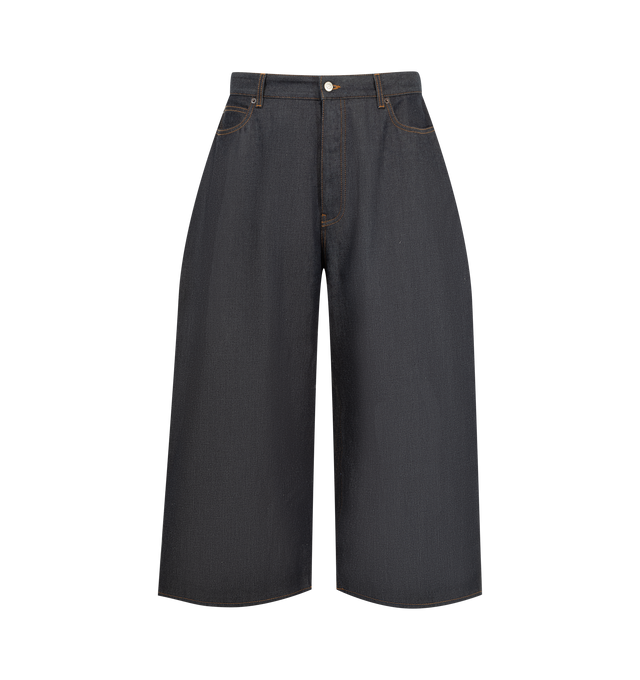 Image 1 of 3 - BLUE - BALENCIAGA Curved Jeans featuring cotton denim, mid-waist, covered button fly, 5 belt loops, classic five-pocket design, Balenciaga-engraved flex buttons and Balenciaga logo leather jacron patch at the back. 100% cotton. Made in Italy.