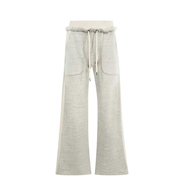 Image 1 of 3 - GREY - R13 Cinched Hem Popover Sweatpant featuring wide leg, relaxed fit, side inserts for an expanded shape, side pockets, back patch pocket and elastic drawstring waist. 100% cotton.