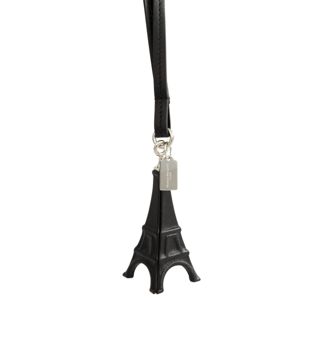 Image 2 of 2 - BLACK - Maison Margiela Eiffel Tower Keyring is crafted from calf leather and features a three-dimensional Eiffel Tower charm in matte black leather, suspended from a silver-tone chain link with a leather cord. Made in Italy.