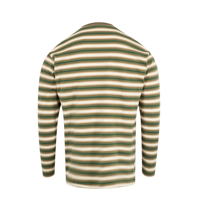 Image 2 of 2 - GREEN - AURALEE Gradient Stripe Cotton Tee featuring long sleeves, crew neckline and stripes throughout. 100% cotton. Made in Japan.