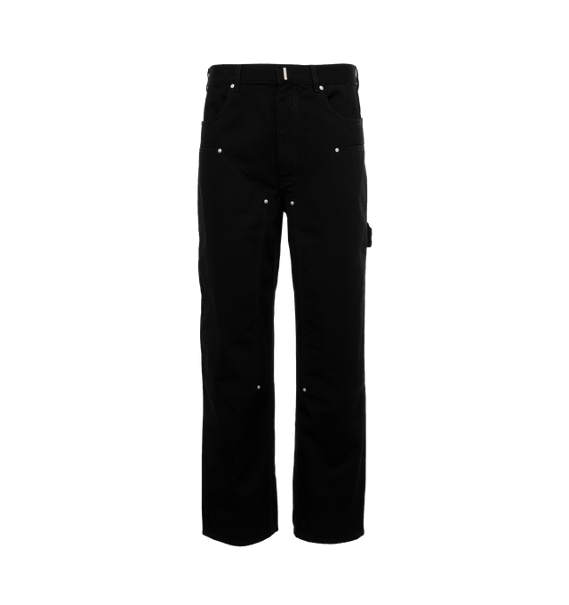 Image 1 of 4 - BLACK - GIVENCHY STUDDED CARPENTER PANT featuring front scoop pockets, back patch pockets, painter loop at side, reinforced front legs and loose fit. 100% cotton. 