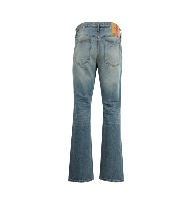 Image 2 of 3 - BLUE - COUT DE LA LIBERTE Rafa Vintage Straight Jean featuring long length, straight hem, button zip front closure, 5 pocket style and belt loops. 100% cotton. Made In USA.