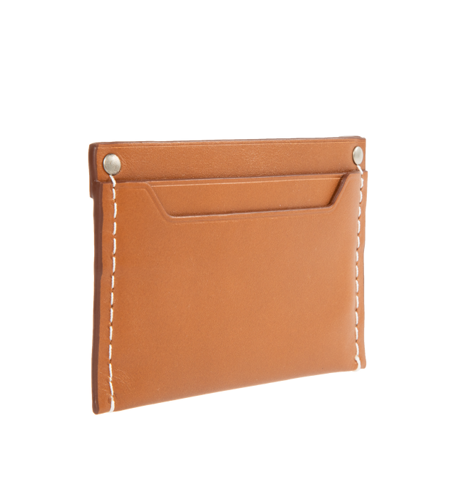 Image 2 of 3 - BROWN - JACQUEMUS Le porte carte Meunier featuring logo plaque at face, two card slots at back face, cotton twill lining and contrast stitching. H3 x W4.5 in. 100% leather. Made in Spain. 