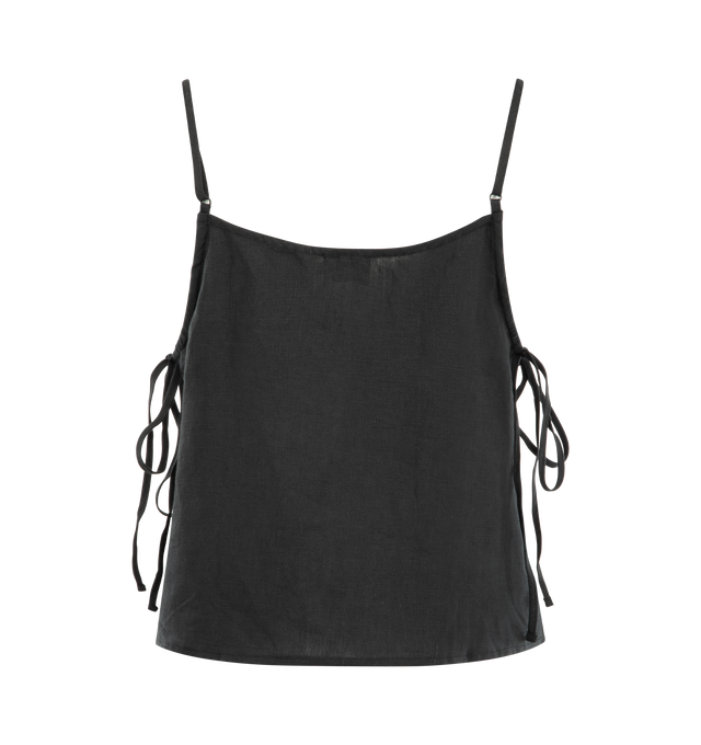 Image 3 of 6 - BLACK - DEIJI STUDIOS V-Neck Cami Set featuring two-piece linen set combining a camisole with matching short for a cohesive, understated look. The top features thin adjustable straps and a small button detail at the neckline, while the short is designed with an elasticated waistband to ensure a comfortable fit. 100% linen.