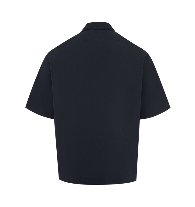 Image 2 of 2 - BLUE - STUDIO NICHOLSON Agios Shirt featuring short sleeves, chest patch pocket, straight hem, spread collar and button front closure. 100% cotton. Made in Japan.