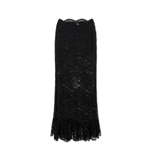 Image 1 of 1 - BLACK - RABANNE Maxi Lace Skirt featuring multilayers of lace, straight fit, maxi length and semi sheer. 90% polyamide, 10% spandex. 