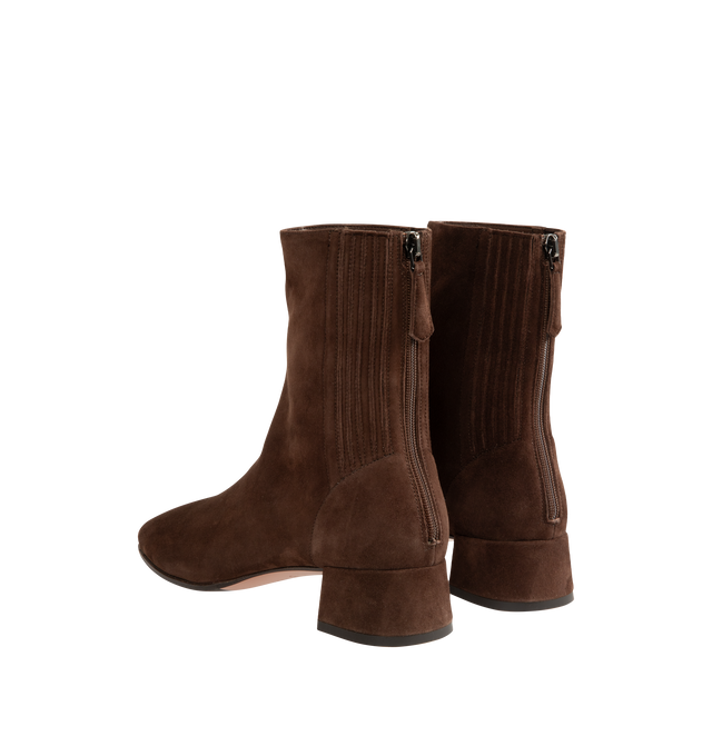 Image 3 of 4 - BROWN - Aquazzura Saint Honore Booties are expertly made in Italy from rich suede featuring softly pointed toes, easy back zip closure, and 35 mm block heels that give them a subtle retro feel.
